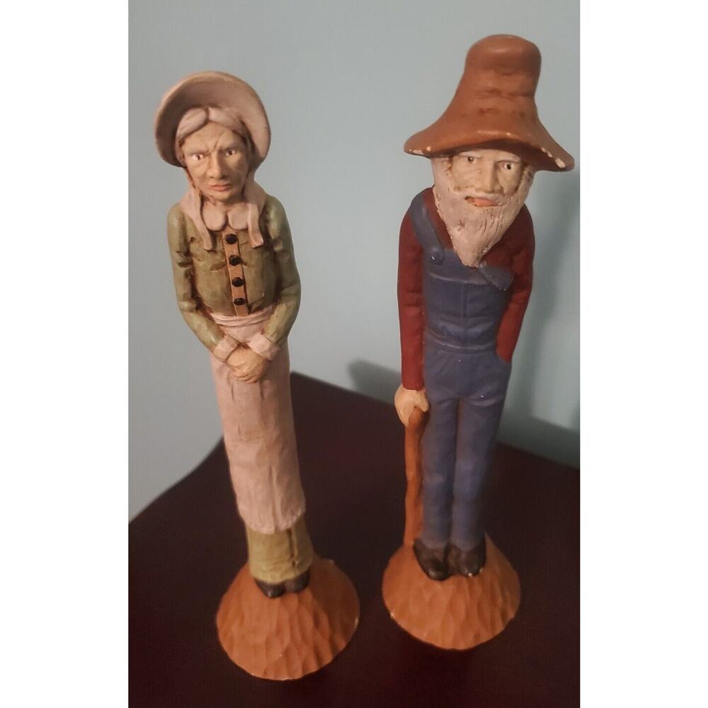 Old Man And Woman Tall, Thin Figurines Initialed RO Scioto